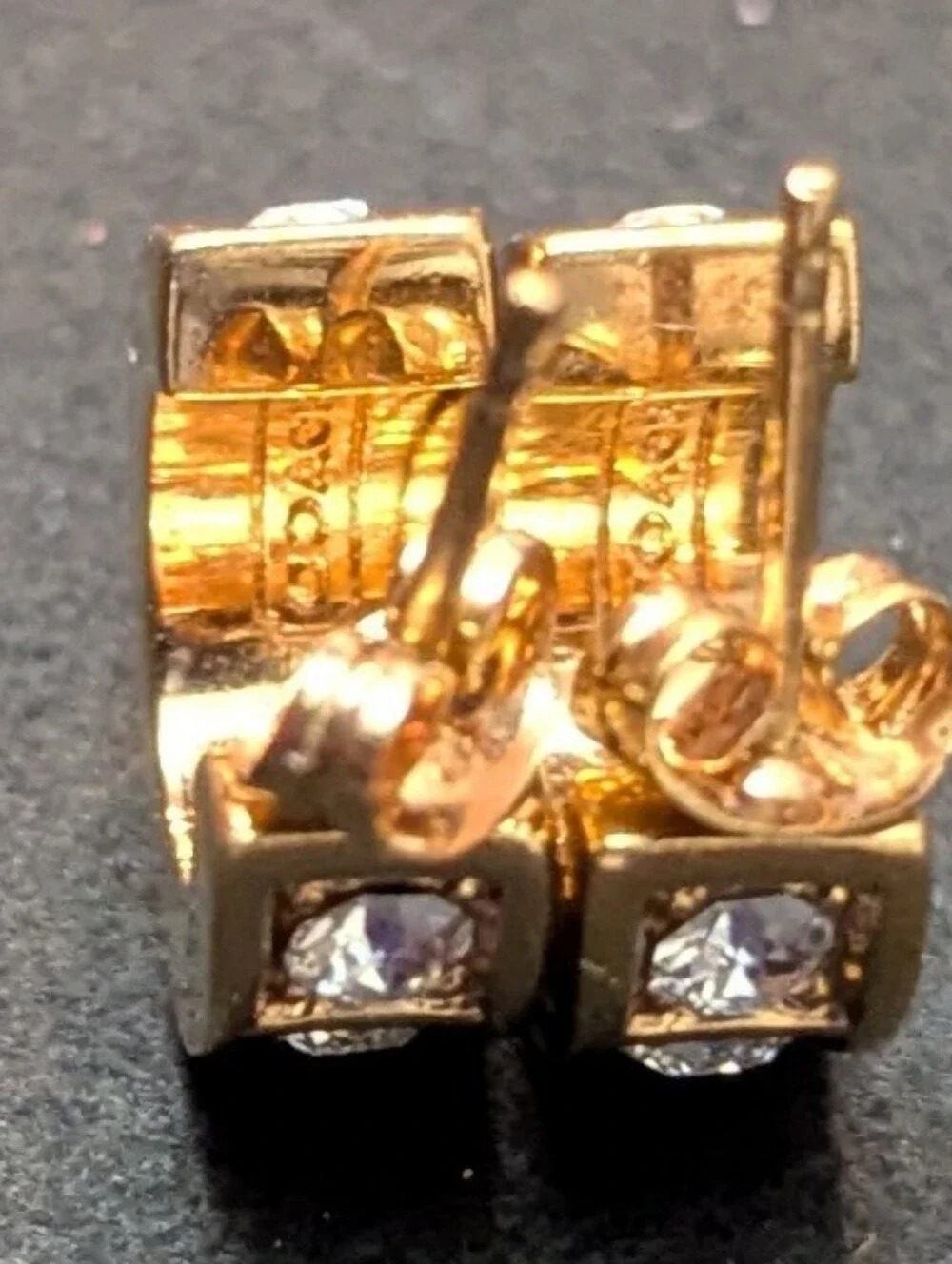 Signature Gold-Tone And Crystal Huggie Hoop Stud Earrings - Picture 3 of 4